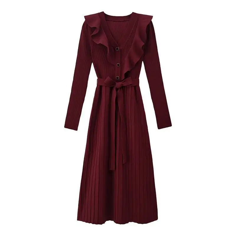 

2022 повседневное женское вязаное платье с утолщенным высоким воротом pz008