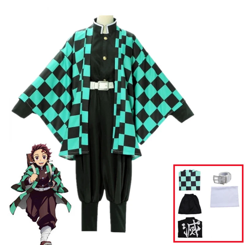 

Demon Slayers Kimetsu No Yaiba Tanjirou Kamado Cosplay Costume Kimono Cloak Halloween Party Anime Clothes Uniform Set Boys Gift