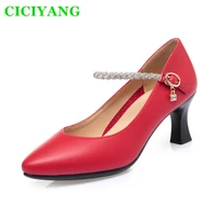woman catwalk pump 2022 spring new luxury genuine leather high heels 5 cm heel height ladies chunky heel mary jane single shoes