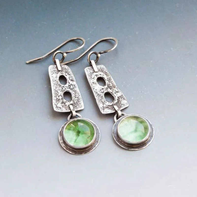 

Delicate Green Clear Stone Drop Earrings for Women Jewelry Trendy Jewelry Bright Silver Color Hollow Geometry Earrings