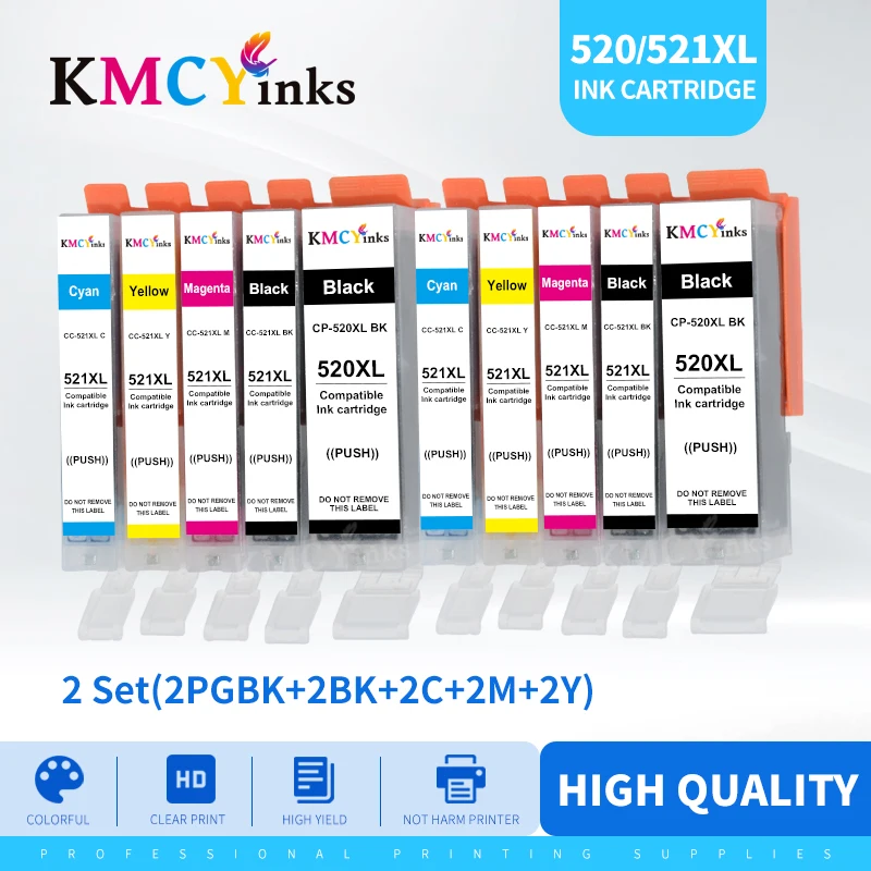 

KMCYinks 10 Pcs Ink Cartridges PGI 520 CLI 521 For Canon PIXMA iP 3600 4600 4700 MP 540 550 560 620 630 640 980 MX860 Printer