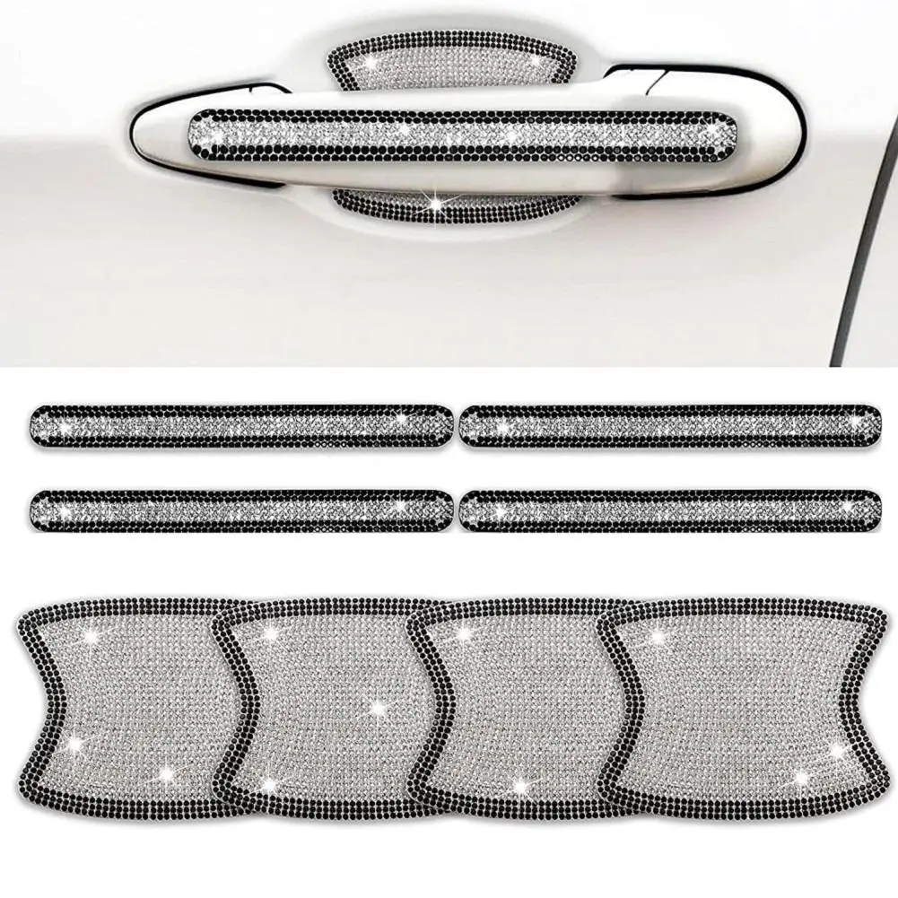 

8pcs Universal White Diamond Car Door Handle Sticker Waterproof Door Paint Protective Film Adhesion Anti-scratch Handle Sticker
