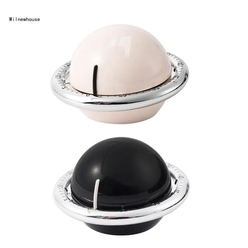 

F63A Portable Mechanical Timer Battery-Free Timer for Students Gamers Planet Shape Portable Mechanical Timer Kitchen Table