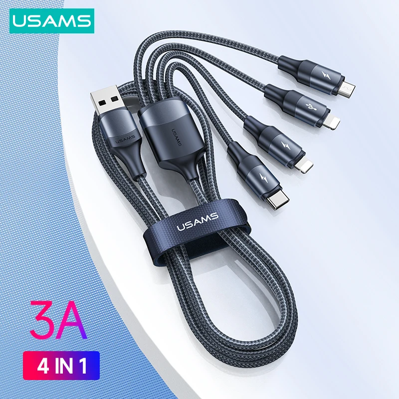 

Кабель USB 4 в 1 USAMS 3 А с разъемом Lightning Micro USB для синхронизации данных и зарядки телефонов iPhone, Samsung, Xiaomi, ноутбуков, планшетов, телефонов