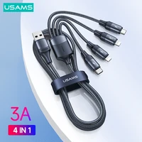 usams 3a 4 in 1 cable usb a to type c lightning micro usb data sync phone cable for iphone samsung xiaomi laptop tablet phone