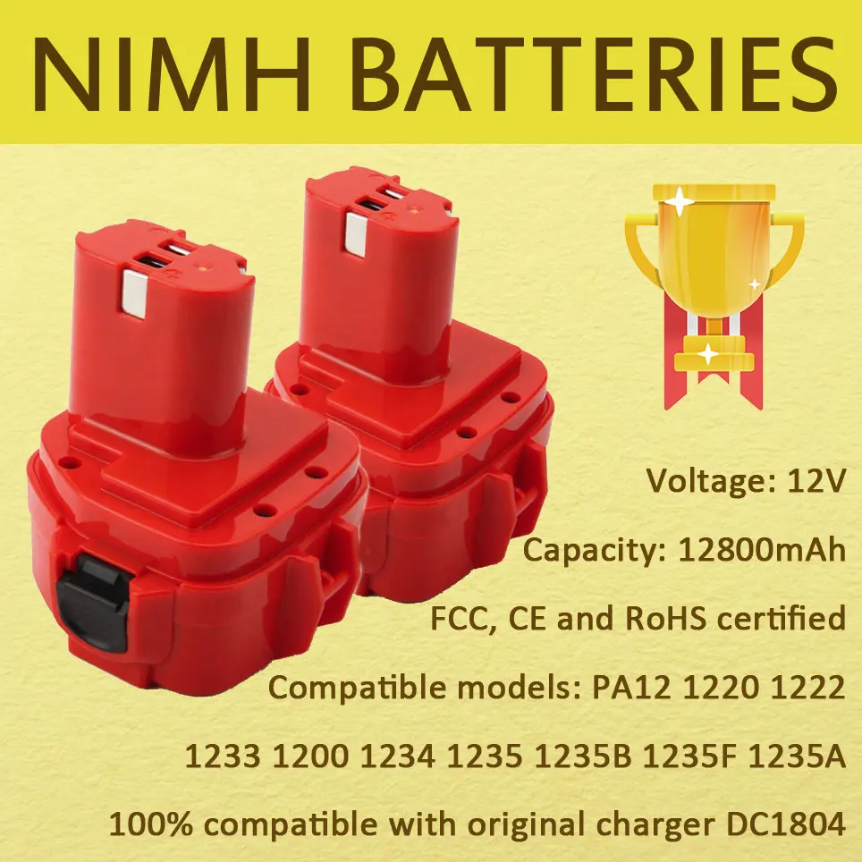 

12800mAh NiMH battery for Makita 12V battery 192598-2 1220 1200 1201 1222 1233 1234 1235 PA1235A 1235B