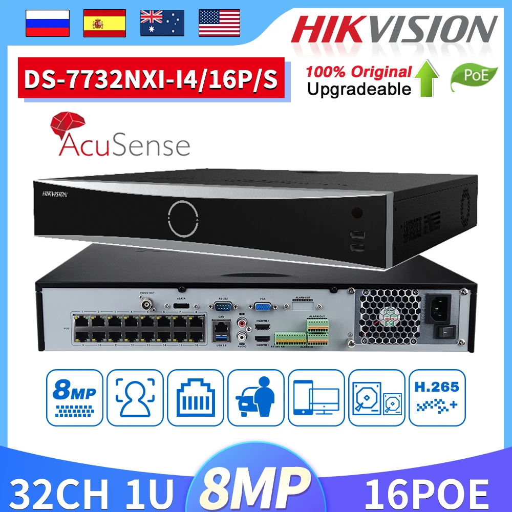 

Hikvision NVR DS-7732NXI-I4/16P/S 32CH 16POE 4K H.265+ AcuSense 4SATA Plug&Play IP CCTV Surveillance Network Video Recorder APP
