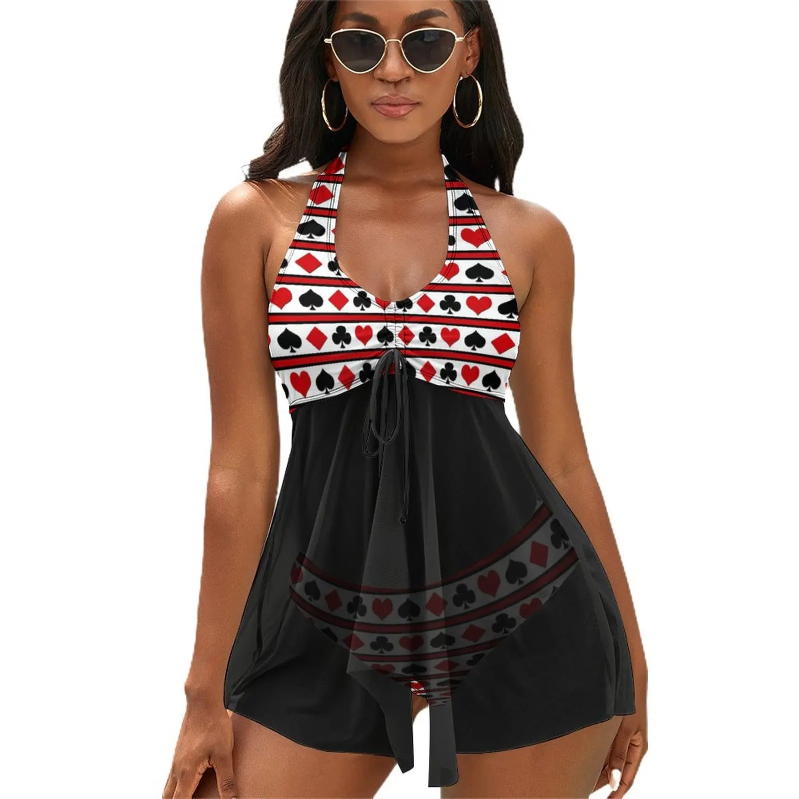 

Sexy Playing Cards Print Bikini Swimsuit Four Card Suits Stylish Swimwear Halter Custom Bikini Set Push Up Fitness Bathing Suit