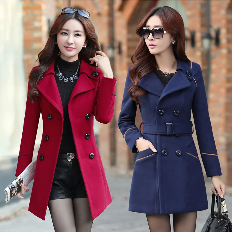 

Women's Medium Long Style Slim Woolen Coat, Large, Temperature, Autumn and Winter