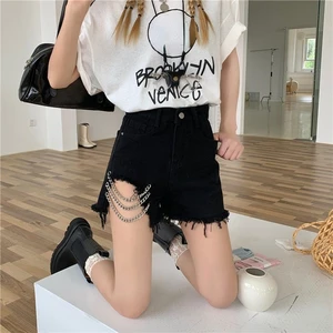 Шорты женские летние, черные, с кольцом-перекрестником