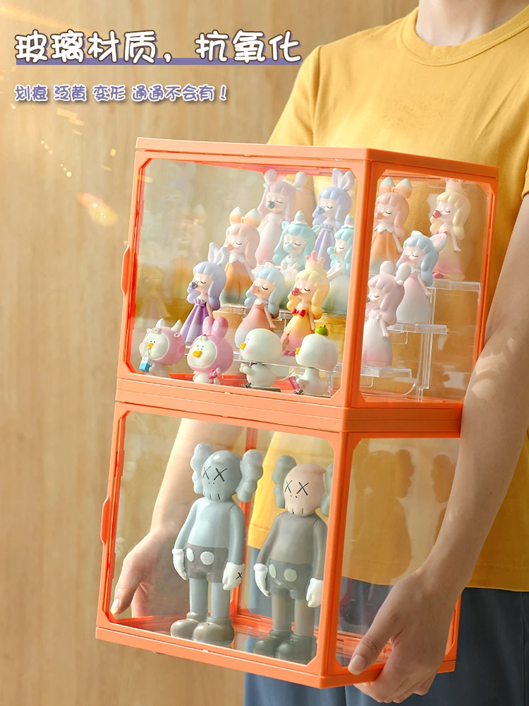 

Hand-Made Storage Display Rack Glass Cover Dust-Proof Cabinet Doll with Ladder Display Box