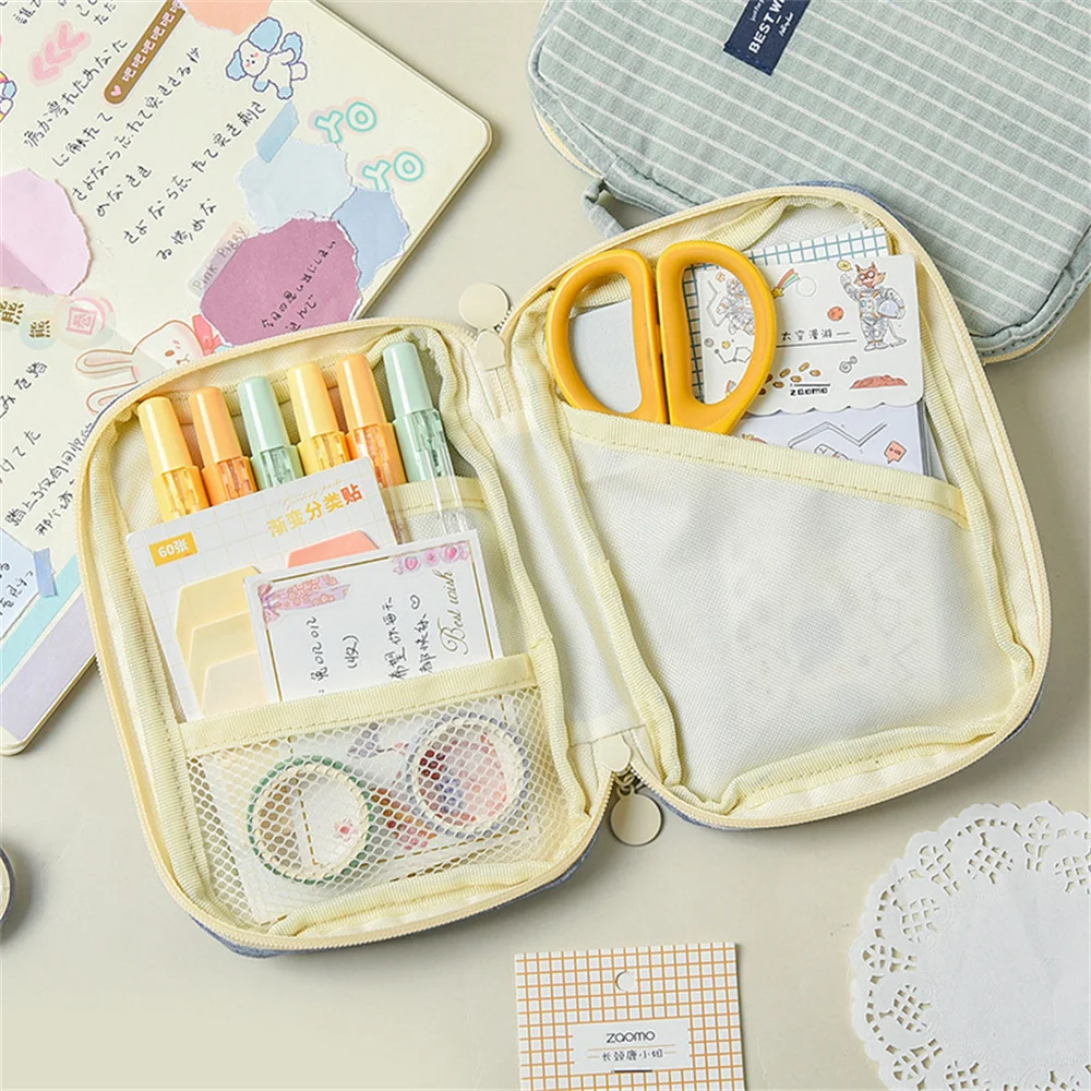 

Large Capacity Canvas Pencil Bag Pencils Organizers Makeup Brush Storage Pouch Kawaii Stationery School Office Supplies