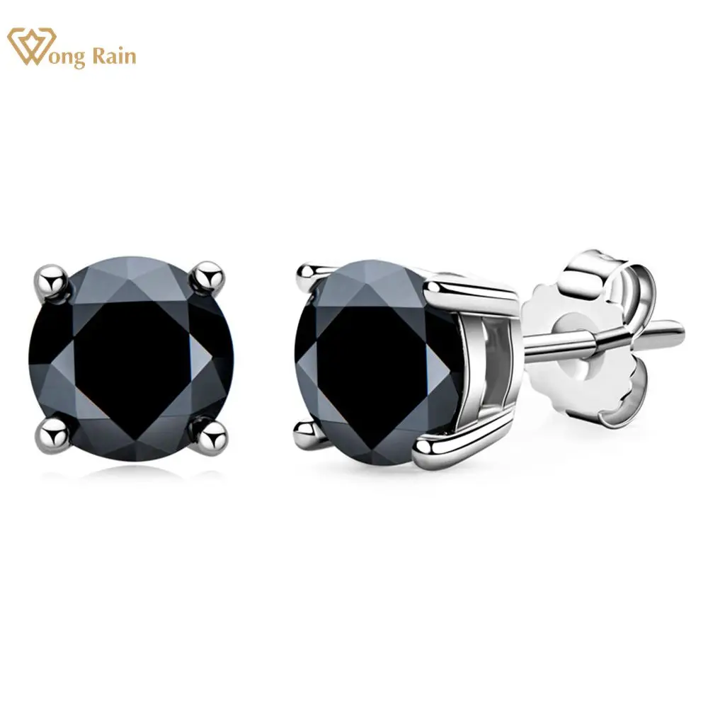 

Wong Rain 925 Sterling Silver Black Round Cut 1CT Real Moissanite Gemstone Ear Stud Earrings Fine Jewelry With GRA Wholesale