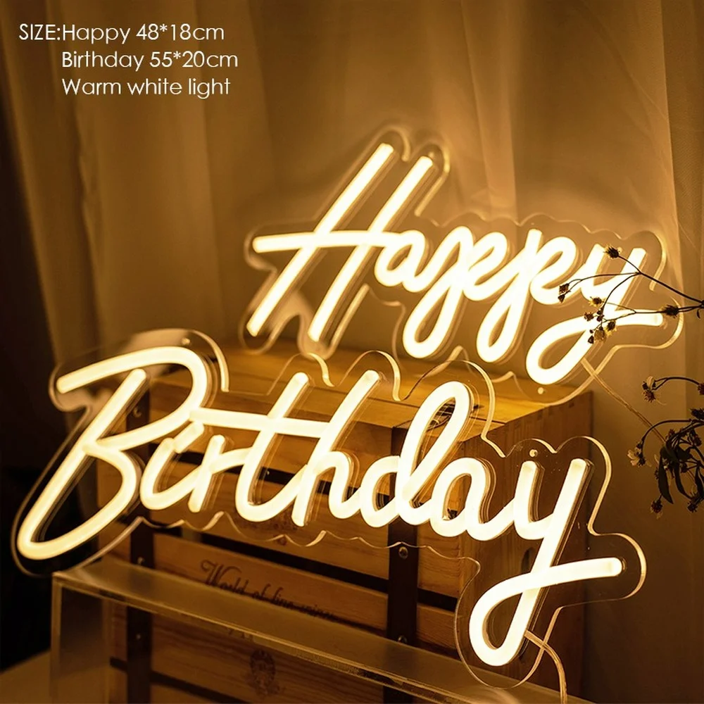 

Happy Birthday Neon Led Sign Led Light Party Flex Transparent Acrylic Oh Baby Neon Light Sign Wedding Party Decoration for Gift