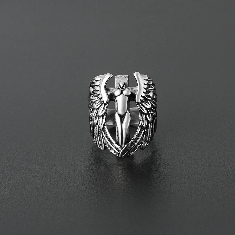 

2022 New Men's Open Angel Wing Finger Rings Vintage Punk Adjustable Jewelry Anillos Gift Wholesale