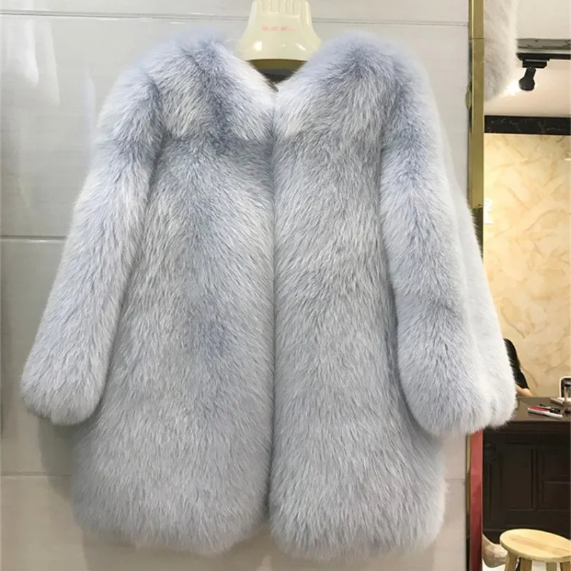 Women Real Fox Fur Coat Female Winter Thick Warm Overcoat Whole Skin 2022 Genuine Fur Jacket Pink Color Natural Fox Fur Coat