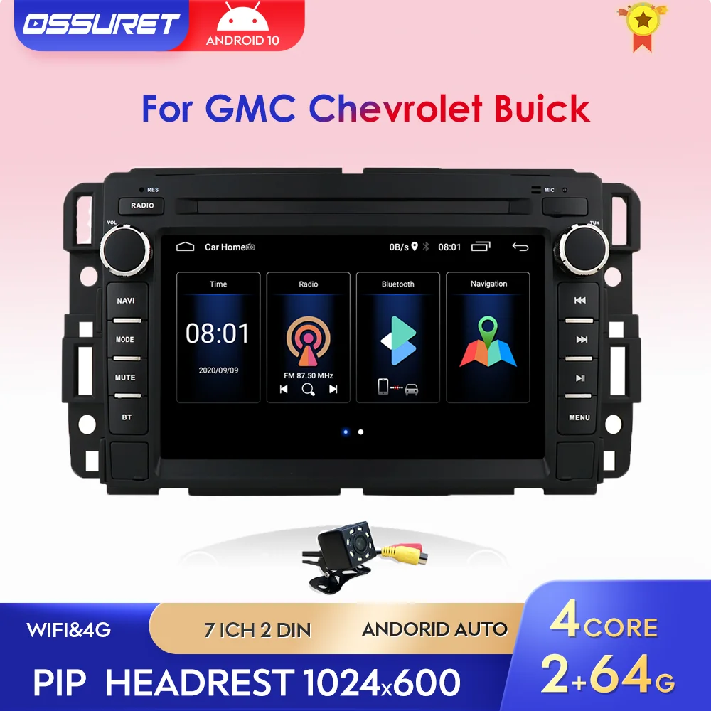 2G RAM 64G ROM 2Din Android 10 Car Auto Radio Player For Chevrolet Silverado GMC Yukon Denali Acadia Buick GPS Navigation Stereo