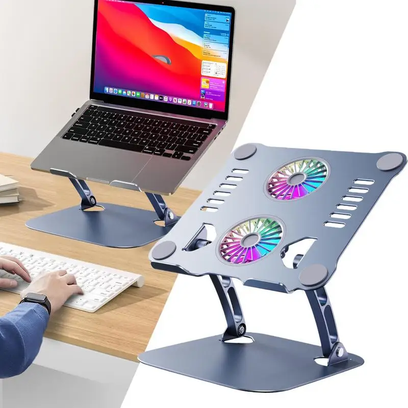 ewka z wentylatorem Metalowa podstawka chłodząca do laptopa Chłodnica Ergonomiczna składana podnoszona podkładka podwójnym