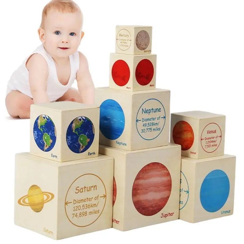 

Baby Wooden Montessori Teaching Aids Science Cognition Jigsaw Puzzles Universe Solar System Eight Planet Matching Educational To