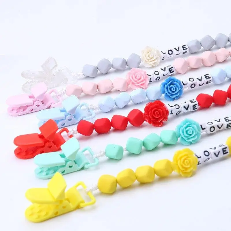 

Baby Pacifier Clip Chain LOVE Plastic Safety Nipple Stuff Kids Teething Soother Chew Toy for Infant Newborn Feeding Holder