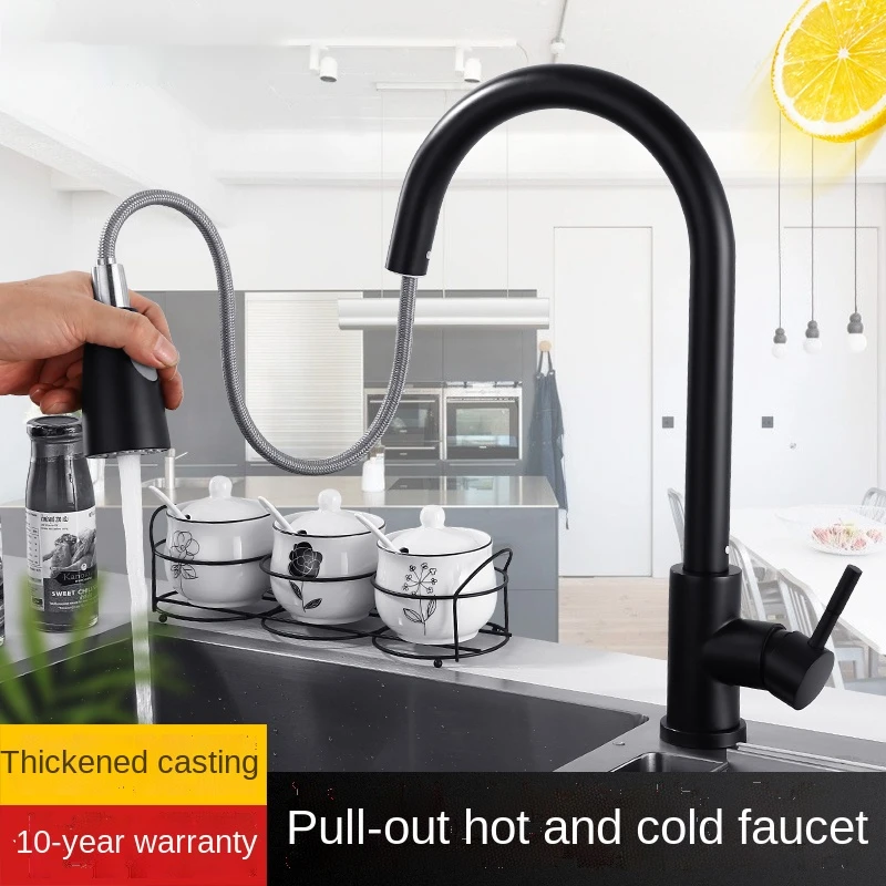 

New Copper Black Pull-out Kitchen Faucet Hot and Cold Water Washing Basin Sink Sink Splash-Proof Faucet