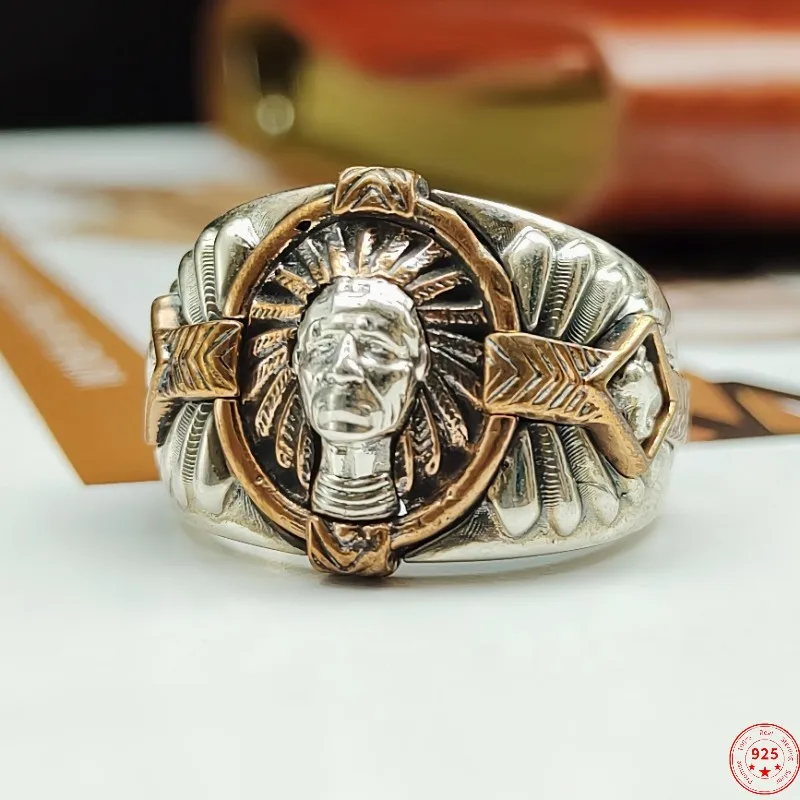 

S925 Sterling Silver Rings 2022 New Fashion Ancient Warrior Totem Glue-Drip Solid Argentum Viking Jewelry Amulet for Men Women