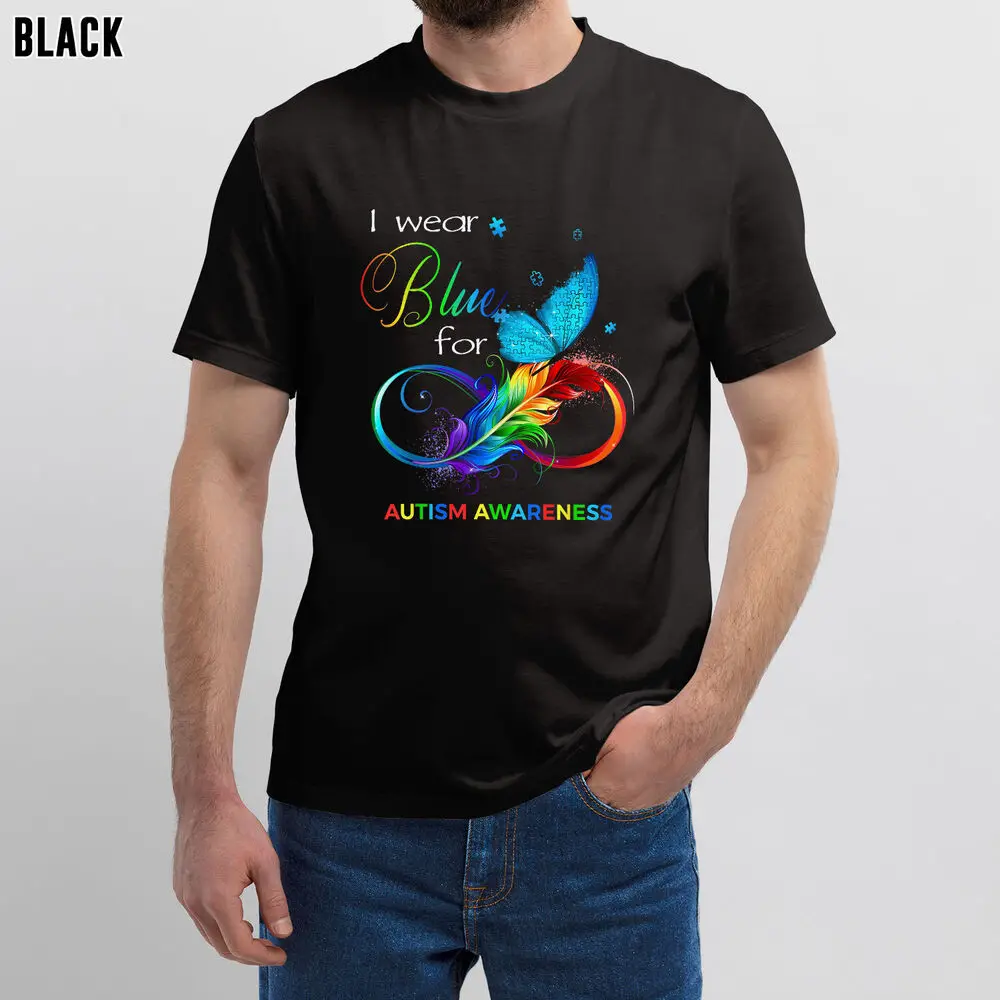 Мужская и женская футболка I Wear Blue for Autism Awareness Month в подарок на месяц аутизма