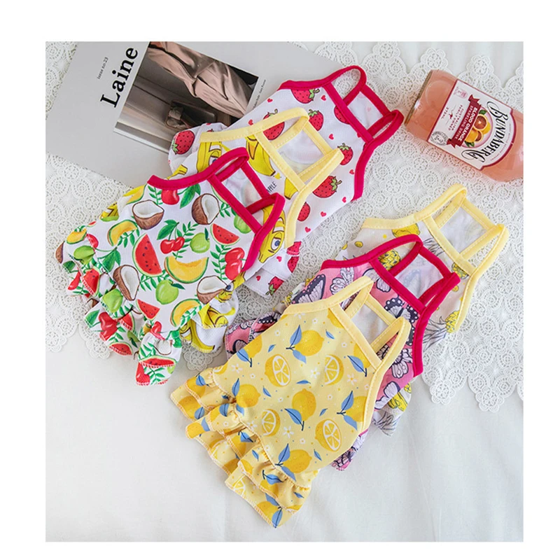 Летнее платье для маленьких собак и кошек Милая юбка на бретельках с принтом