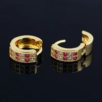 micro red and clear yellow gold filled wedding womens huggie hoop earrings