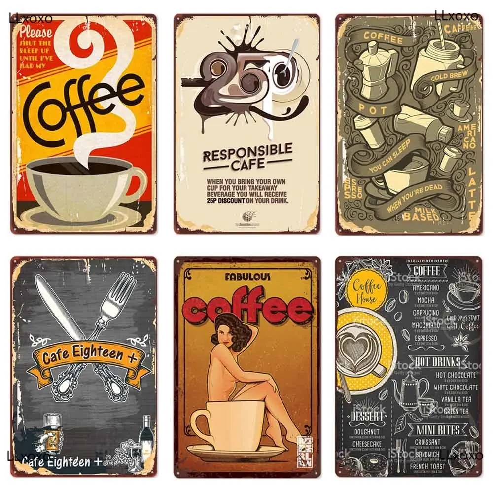 

Coffee Vintage Metal Tin Sign Cafe Retro Metal Poster DIY Wall Stickers Home Bar Art Posters Decoration wall decor room decor
