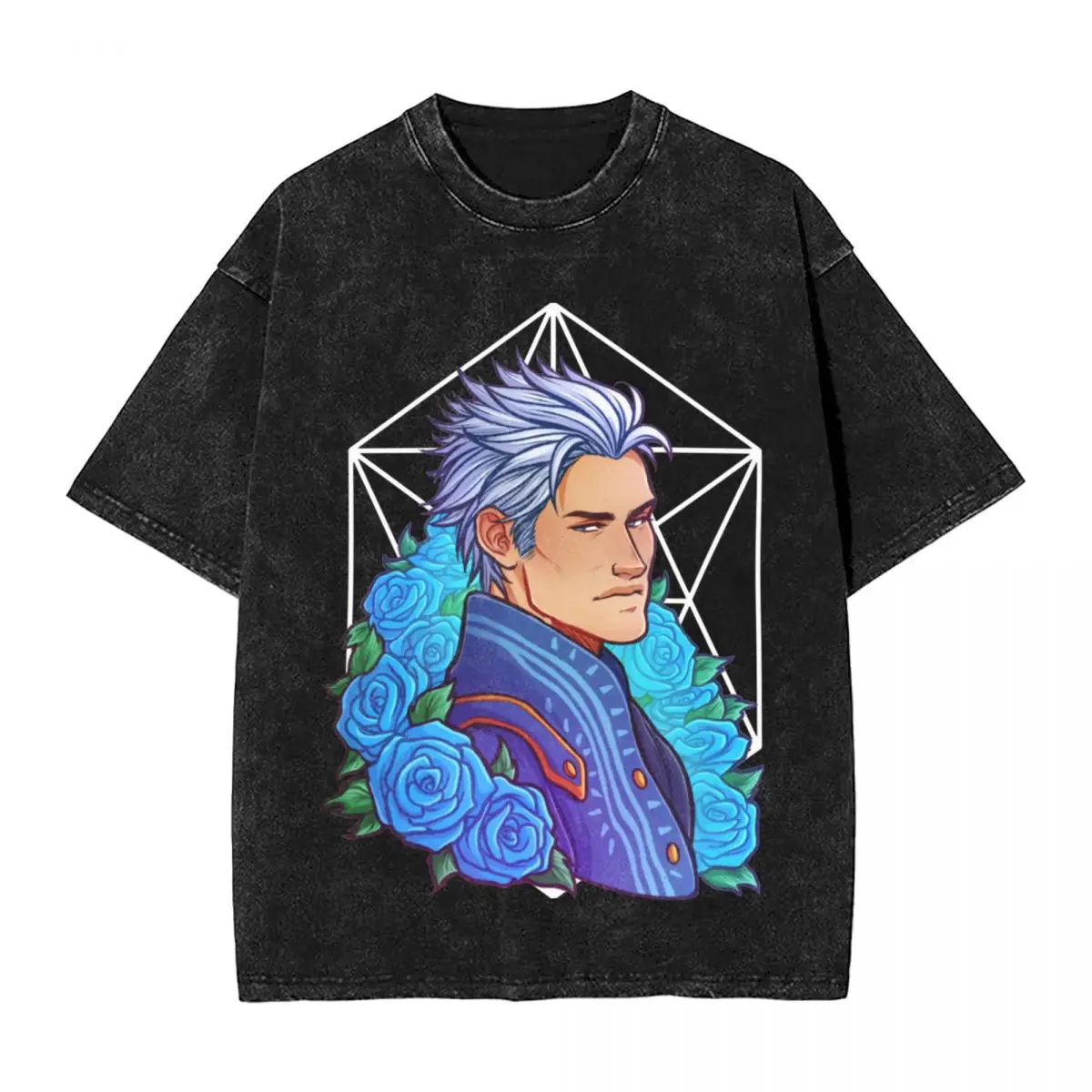 Vergil Cyan Rose DMC Футболка в стиле хип-хоп с коротким рукавом Oversize Devil May Cry для мужчин