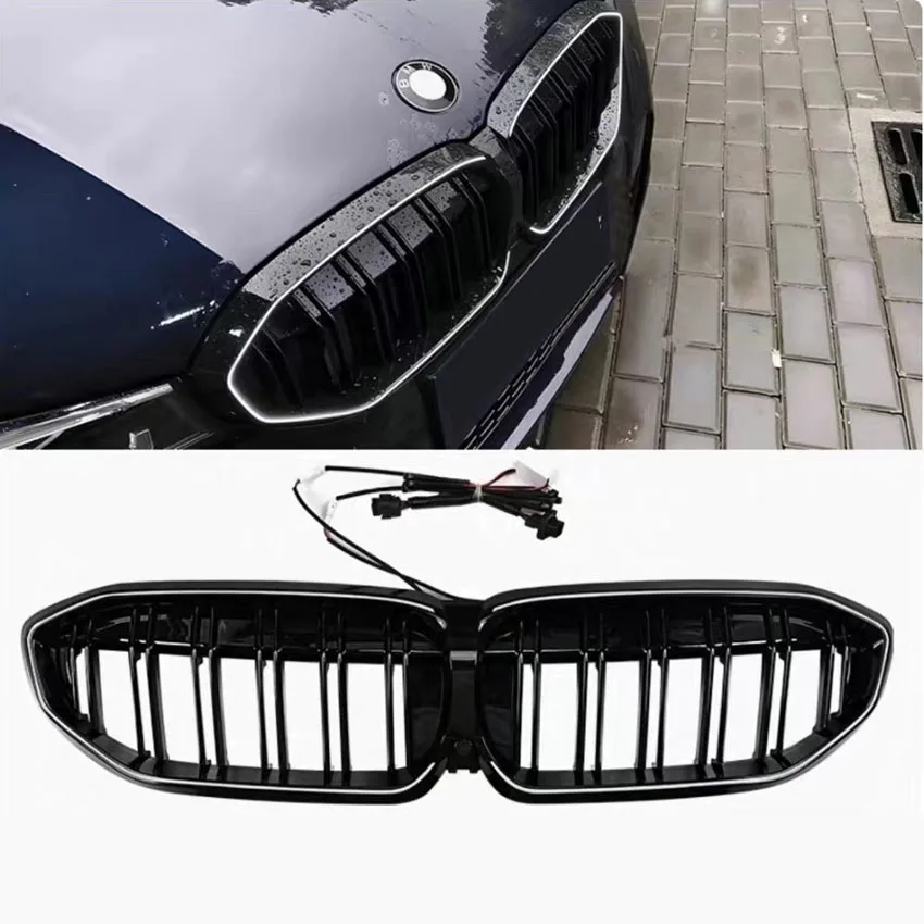 Для BMW 3 серии G20 G21 330i 2019-2022 Передняя решетка почек Гоночная решетка Верхний бампер Капот радиатора Сетка со светодиодной подсветкой