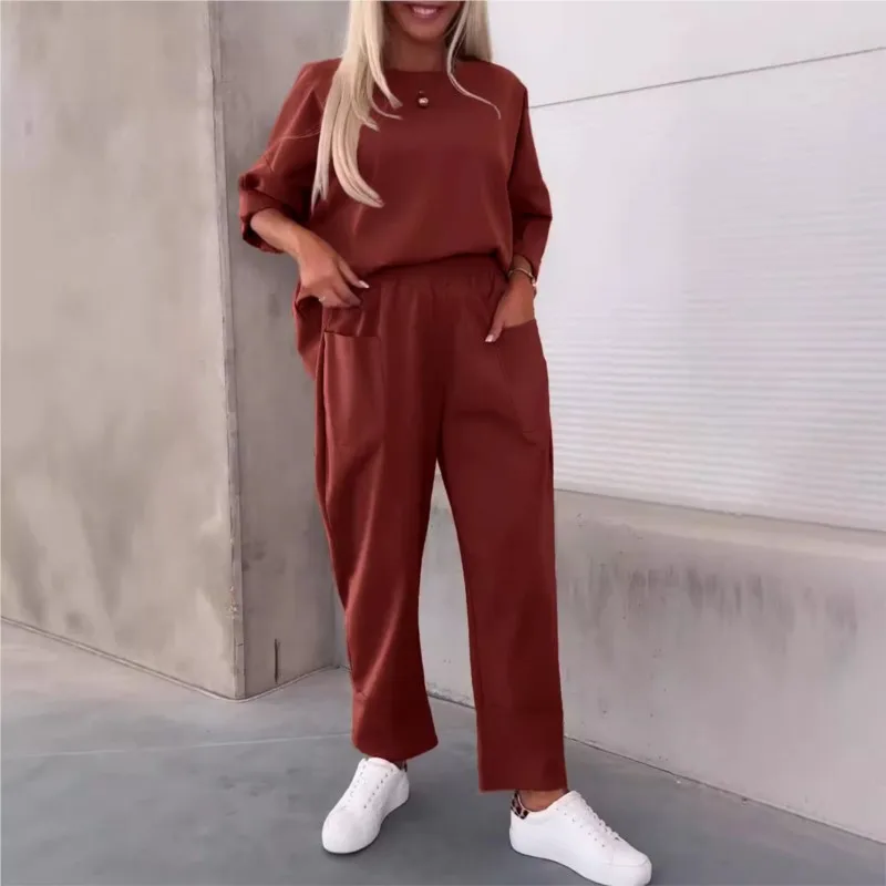 Женские повседневные однотонные спортивные костюмы с длинным рукавом Модный