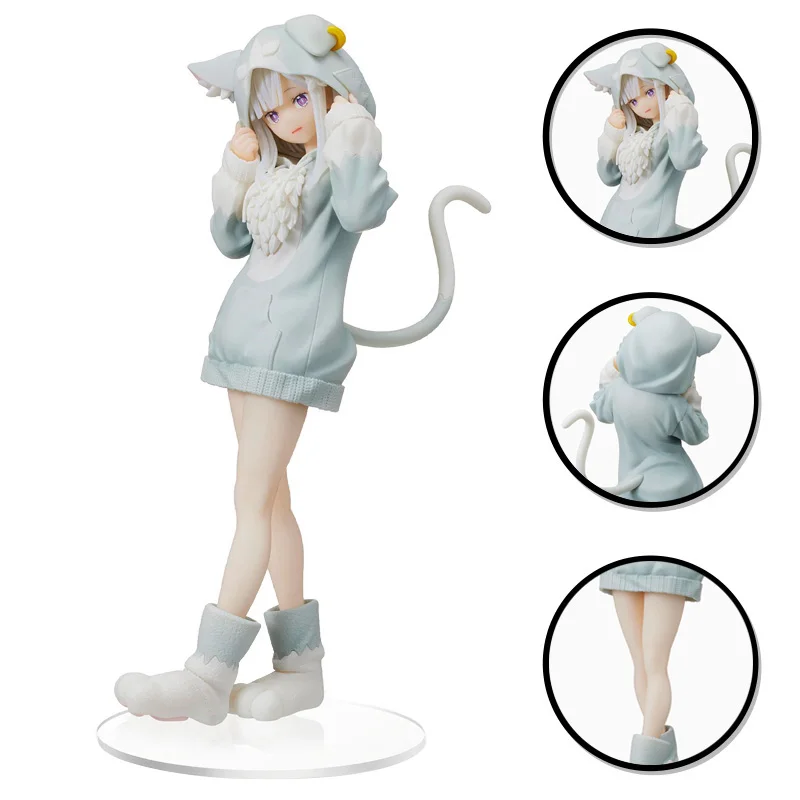 Genuine Pre-sale Anime Emilia Cat RE: Zero-Starting Life in Another World Figure White Rem Static Model PVC Toys Gift Doll