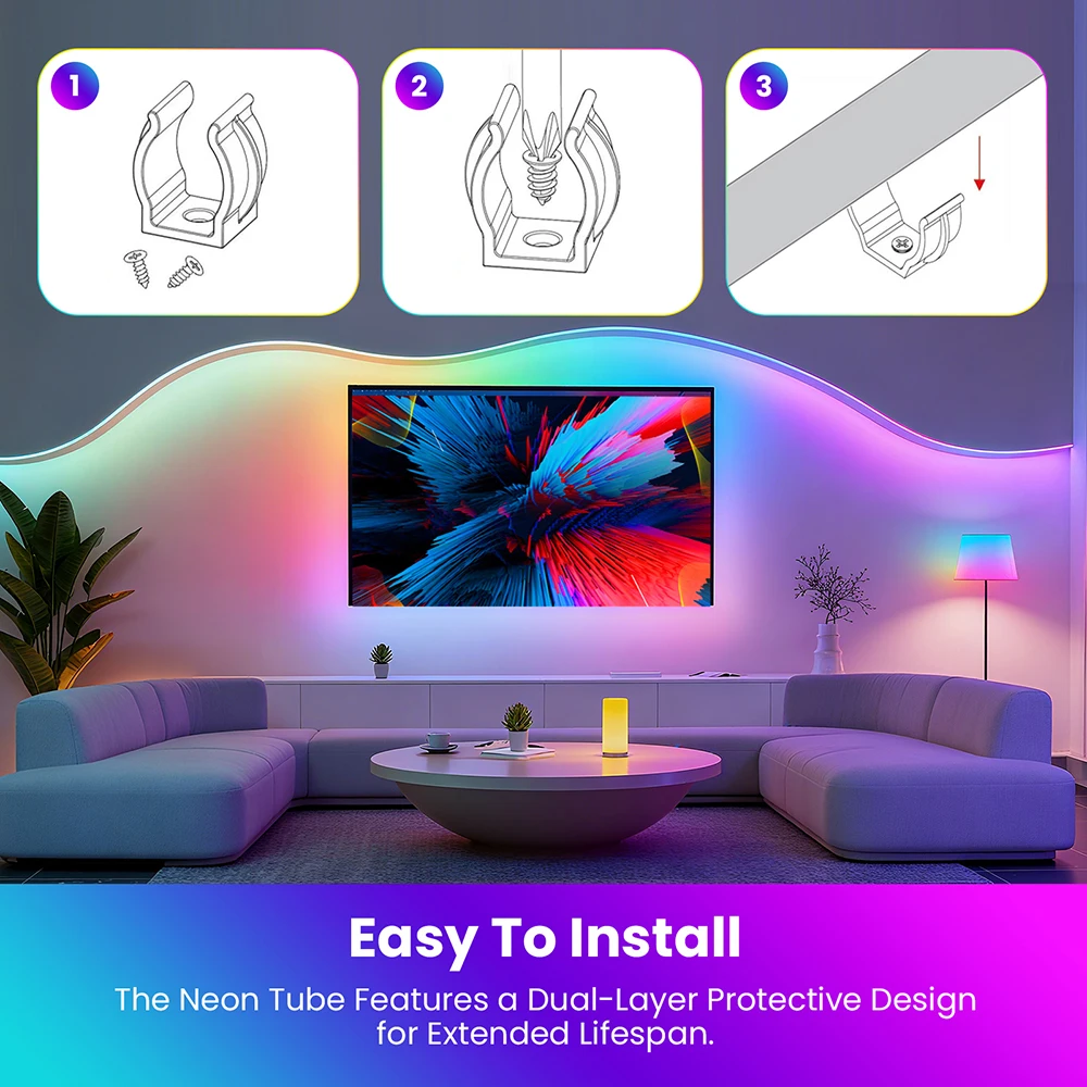 Пушистый бархатный неоновый свет RGB 360 Круглая трубка WS2812B 5 В USB светодиодная лента с 24 клавишами ИК Bluetooth Пульт дистанционного управления Водонепроницаемый домашний декор (art.: 3920d225cd052) - 3920d225cd052