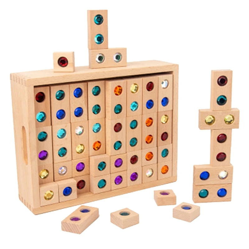 

128 шт деревянные драгоценный камень радужных блоков для штабелирования игрушки натуральные деревянные блоки Дети блоки образовательные иг...