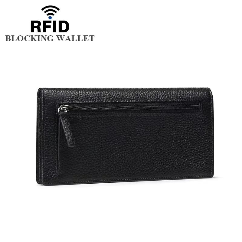 Ultra Thin Long Fashionable European And American Fashion Leather RFID Anti-Theft Brush Men's And Women's Wallets