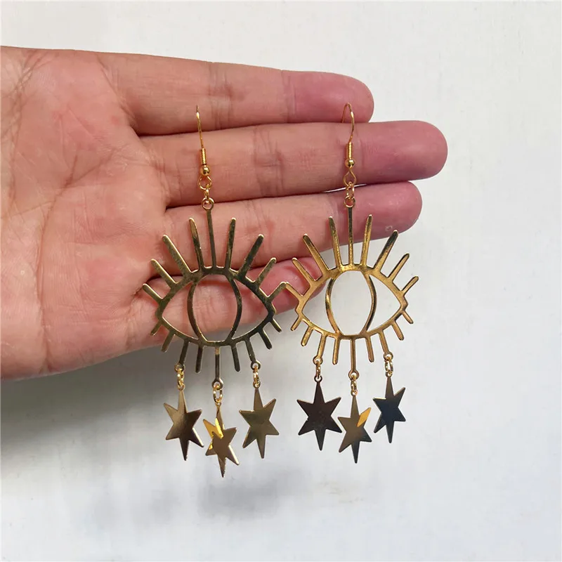 

Gothic Evil Eye Earrings, Gold-plated Little Star Geometric Evil Eye Earrings, Women's Punk Vintage Festival Jewelry
