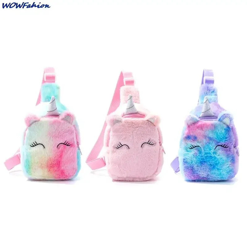 

Kids Girls Tie Dye Ch Bag Ladies One Shoulder Crossbody Bag Cute Unicorn Plush Short Trip Travel Mini Carry Bag