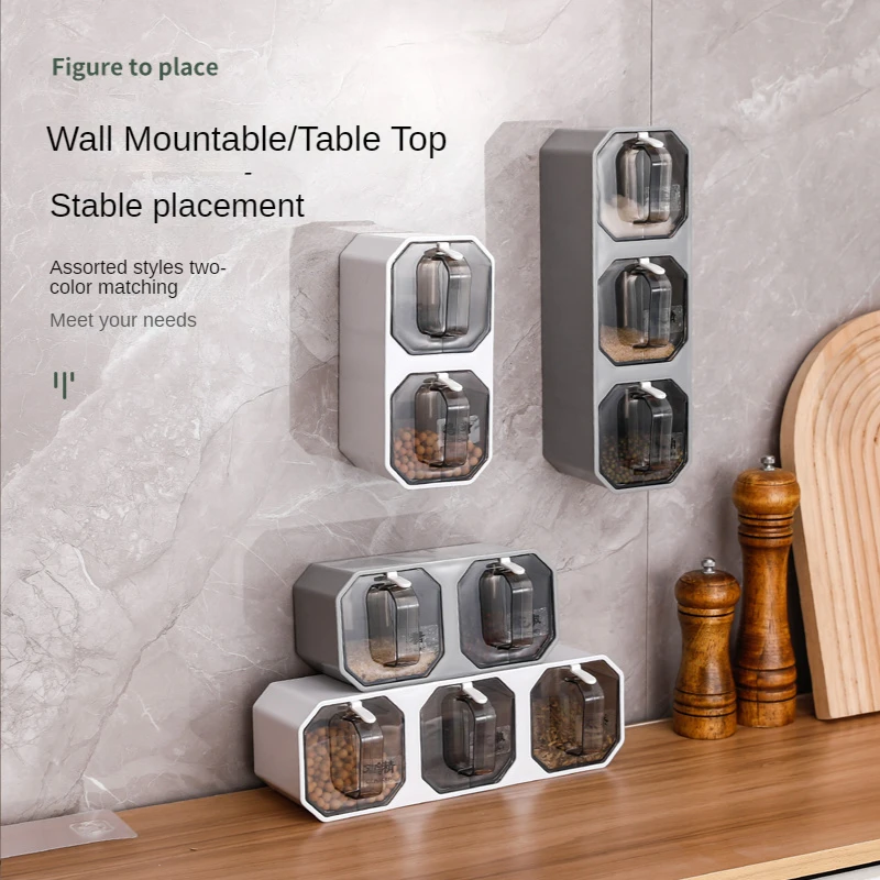 

NEW Seasoning box set household combined kitchen moisture-proof plastic jar can be wall-mounted seasoning jar seasoning jar