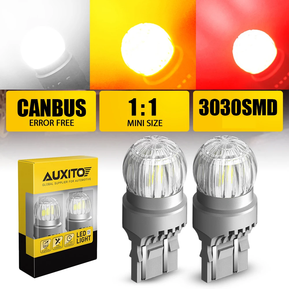 Фото 2 шт. AUXITO T20 7443 7440 W21W W21/5W светодиодный DRL парковочный фонарь заднего хода стоп-стоп-стоп белый/красный/желтый автоматический сигнальный лампа 360 12 В 3030SMD №1