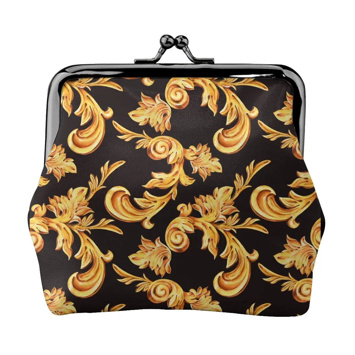 Small Wallet Women Mini Printing Coin Purses Hasp Cash Card Handbags Clutch Money Change Bag  Golden Petals