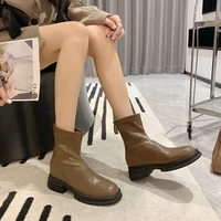 2022 new leather casual chunky heel women waterproof shorts fashion womens shoes black brown back zipper botines de mujer
