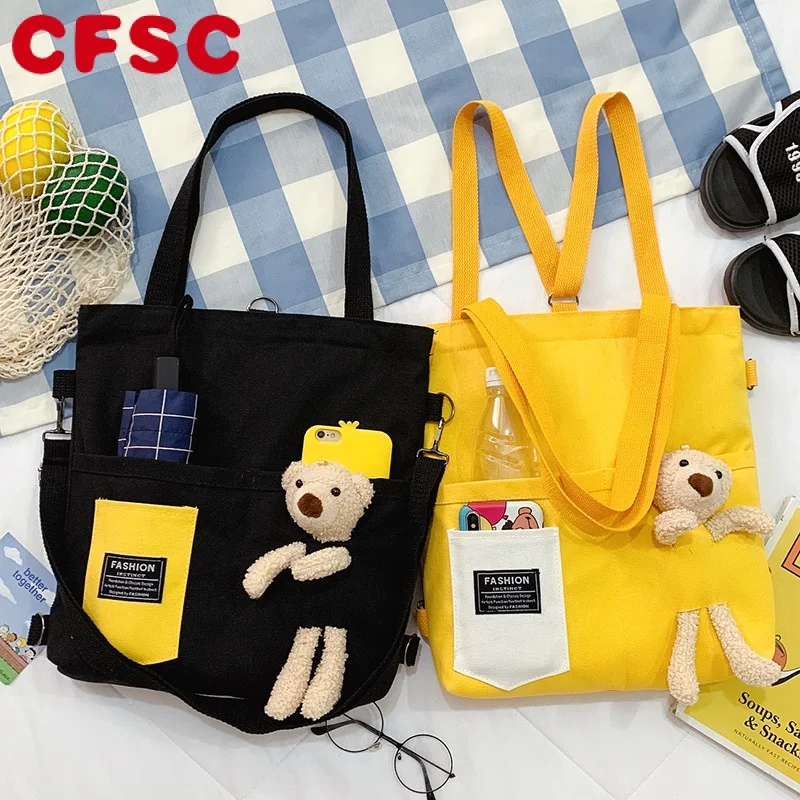 

Cartoon Cute Women's Messenger Bag Large Capacity Canvas Women Shoulder Bags 2022 New Fashion Zipper Handbags Bear Student Bag