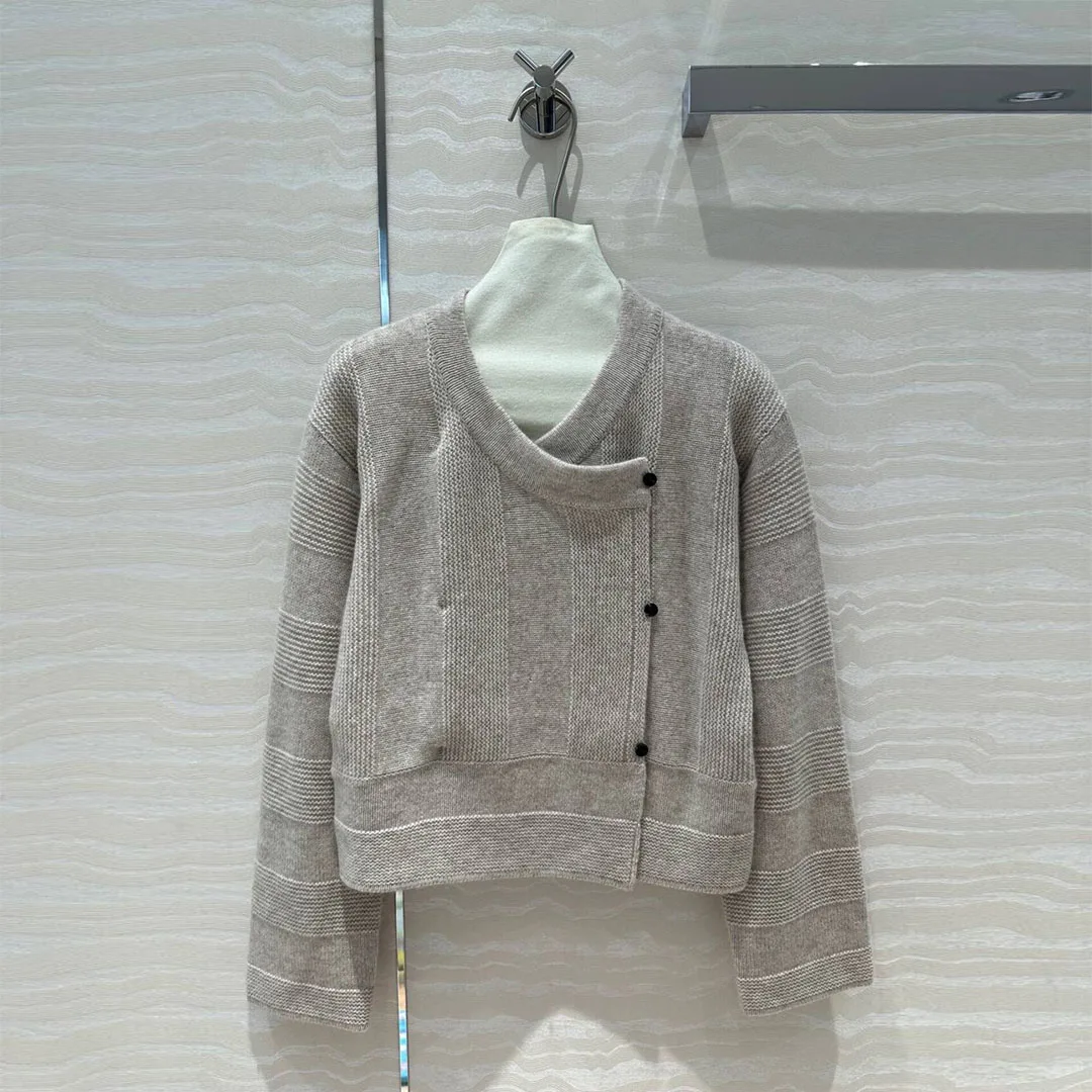 Женский кашемировый кардиган в полоску повседневный однобортный вязаный с