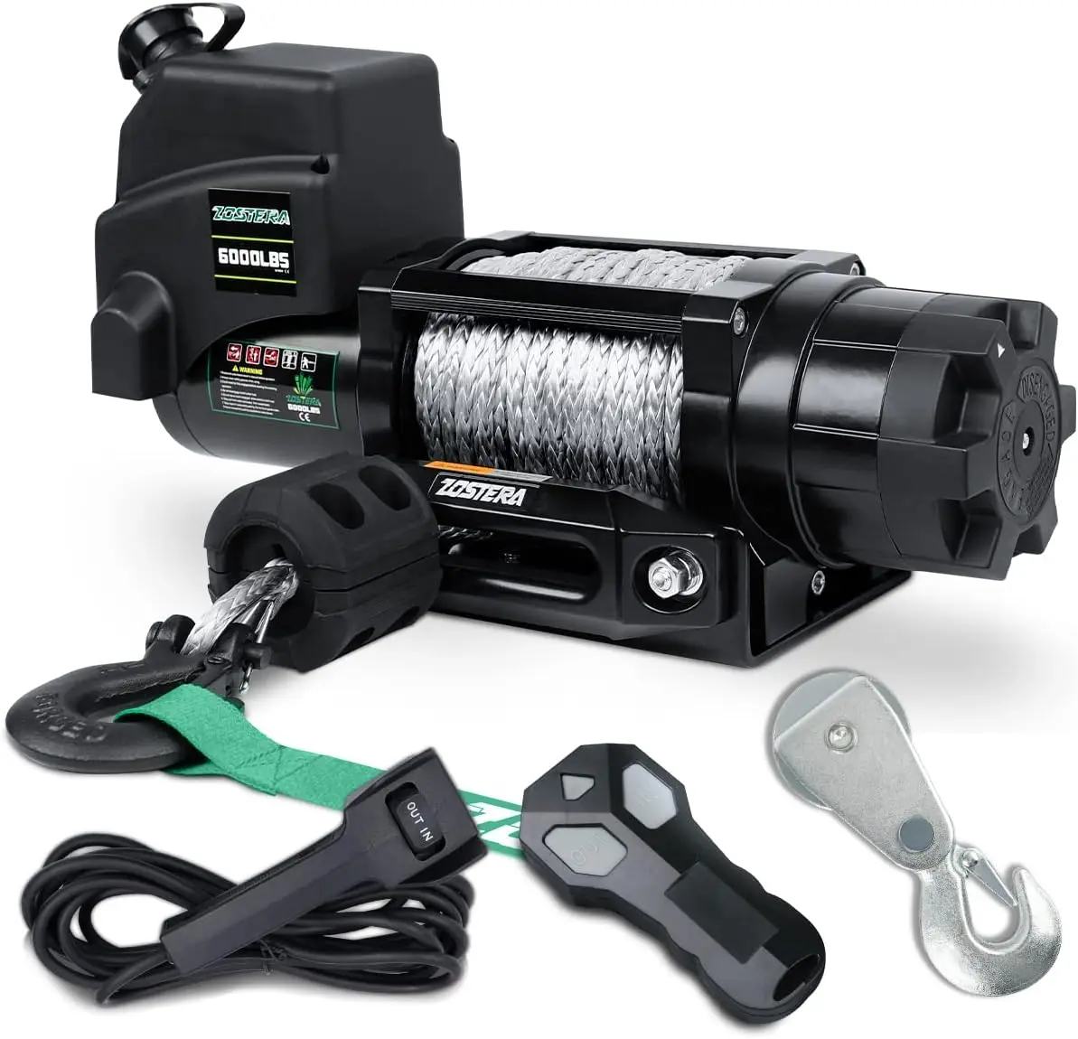 

Winch 12v 6000lbs Boat Trailer Winch with Remote Synthetic Rope 1/4 in x 55 ft Hook Wireless Remote Handlebar Switch, Automatic