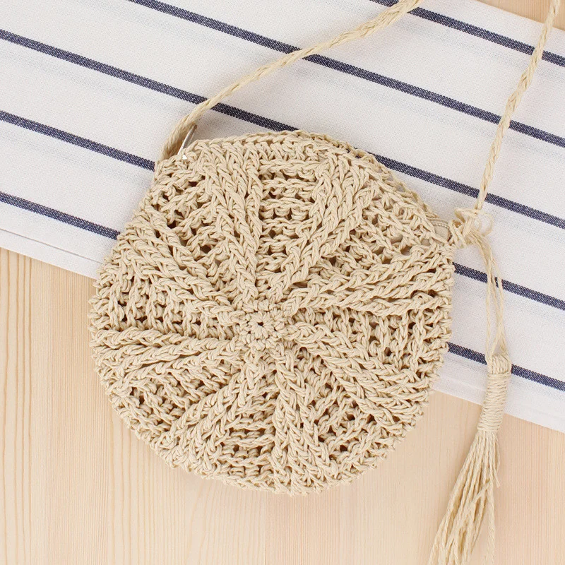 

Women Straw Bag Rattan Woven Round Handbag Summer Travel Beach Bag Woman Shoulder Messenger Bag Ladies Tassel Crossbady Bags