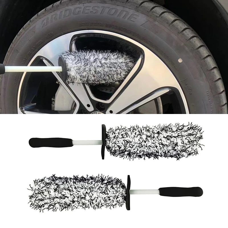 Car Wheel Wash Brush Microfiber Premium Anti-Slip Handle Rim Spoke Wheel Barrel Detailing Cleaning Wash Cleaner Tool Accessories