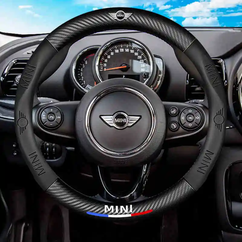 

Steering Wheel Covers For Mini Cooper OneS F56 F60 R58 Anti Slip PU Leather Steering Wheels 37-38cm Auto Decoration Carbon Fiber