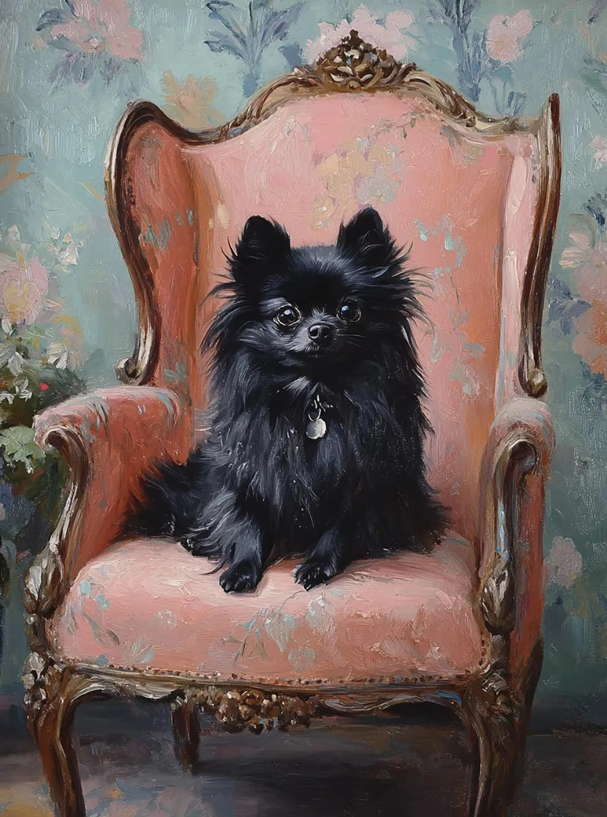 

Печать на холсте "Собака на табурете"